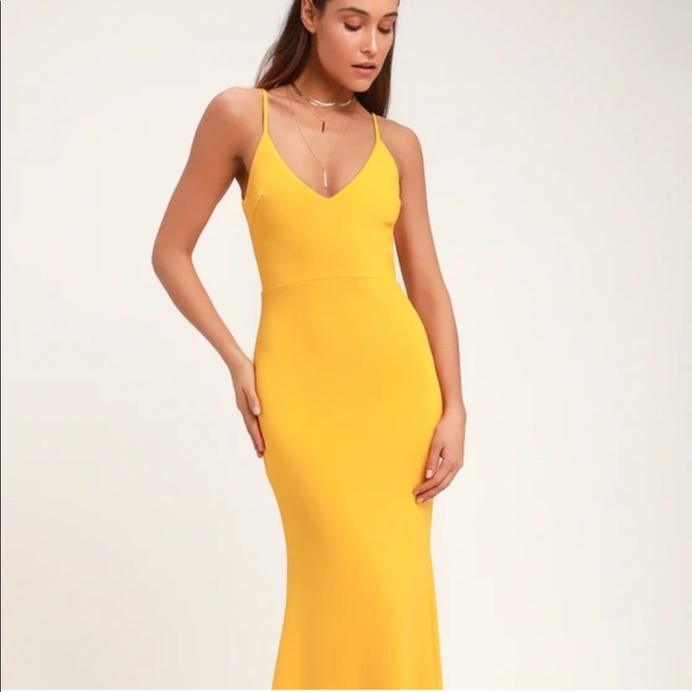 Infinite Glory Lulus Yellow Mustard Maxi Dress
